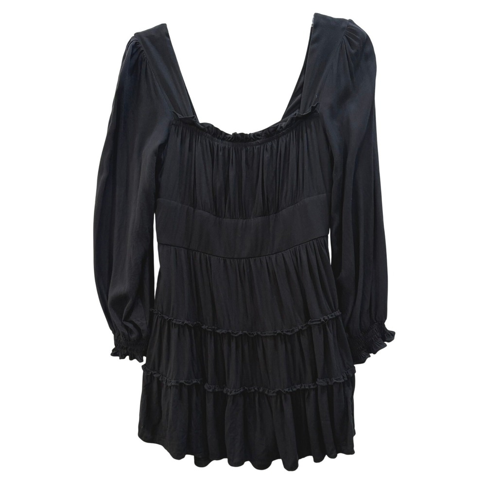 Altar'd State Black Cotton Long Sleeve Tiered Ruffle Mini Dress Smocked Back S
